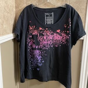 Disney Stores Mickey Mouse Black T-shirt Pink Hearts Women's Size 3XL‎